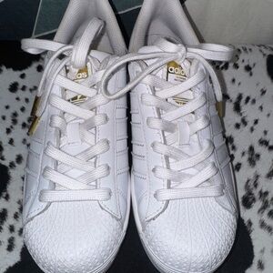 Adidas White with Gold Accents Platform Sneakers with Shell-Toe Design